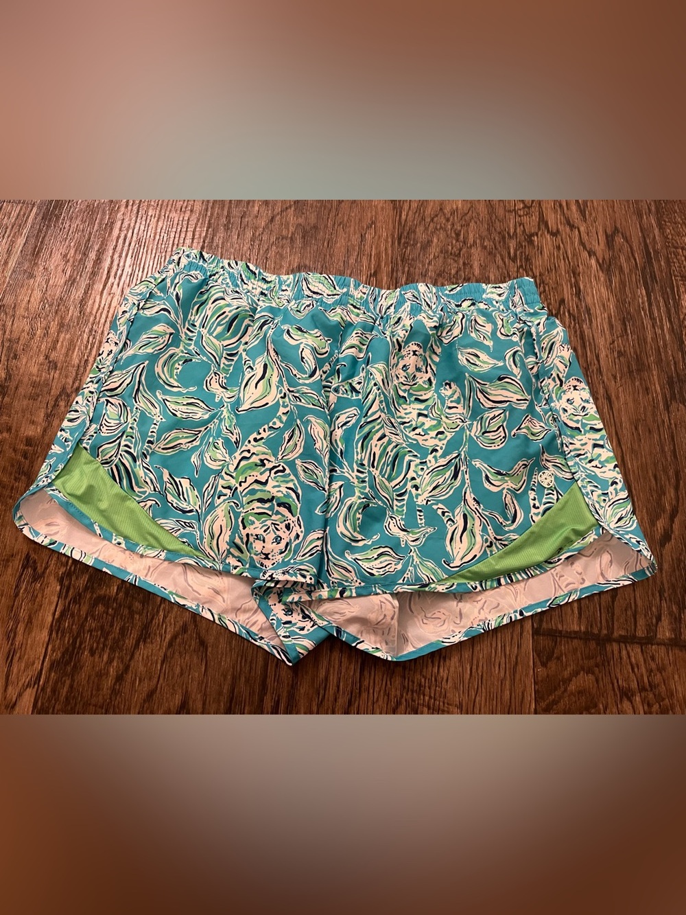 Lilly Pulitzer Turquoise Floral-Leaf Athletic Shorts